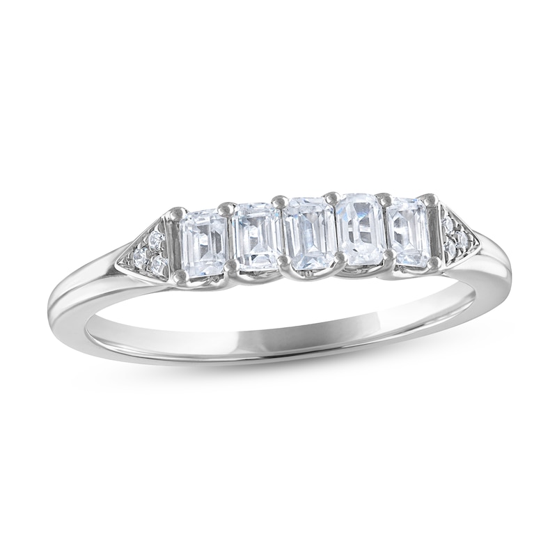 Diamond Anniversary Ring 1/2 ct tw Emerald & Round-cut White Gold Plated