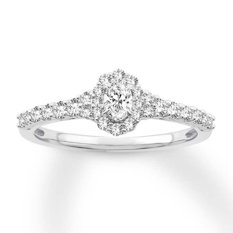 Diamond Engagement Ring 1/2 ct tw Oval/Round White Gold Plated