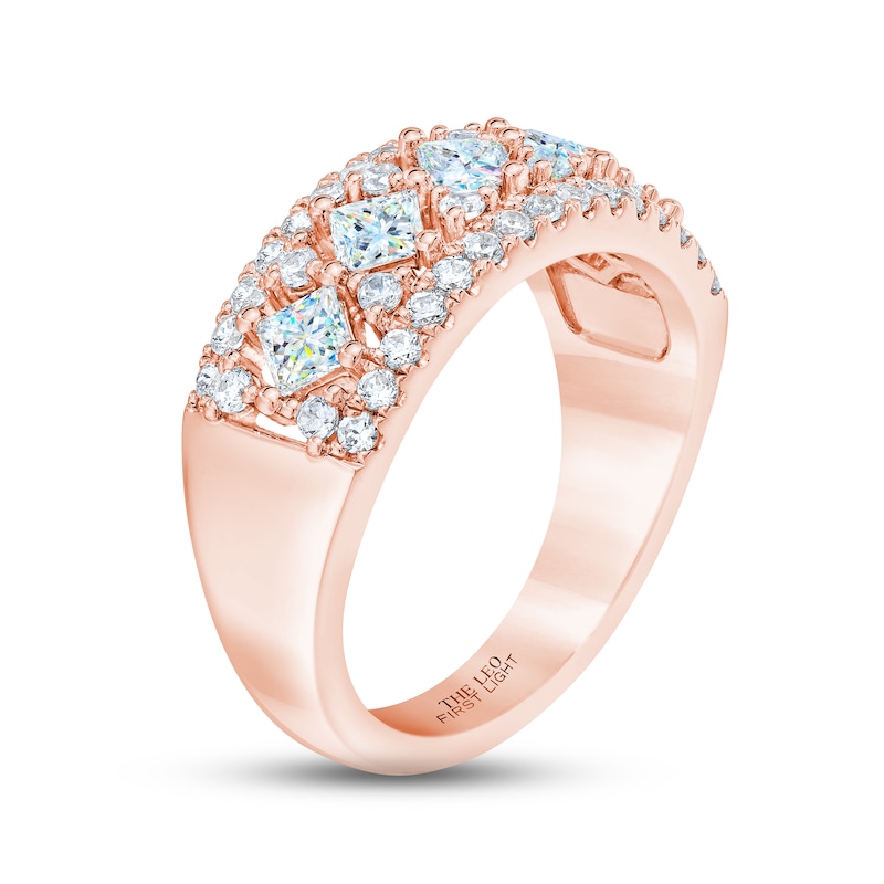 THE LEO First Light Diamond Princess & Round-Cut Anniversary Ring 1-1/2 ct tw Rose Gold Plated