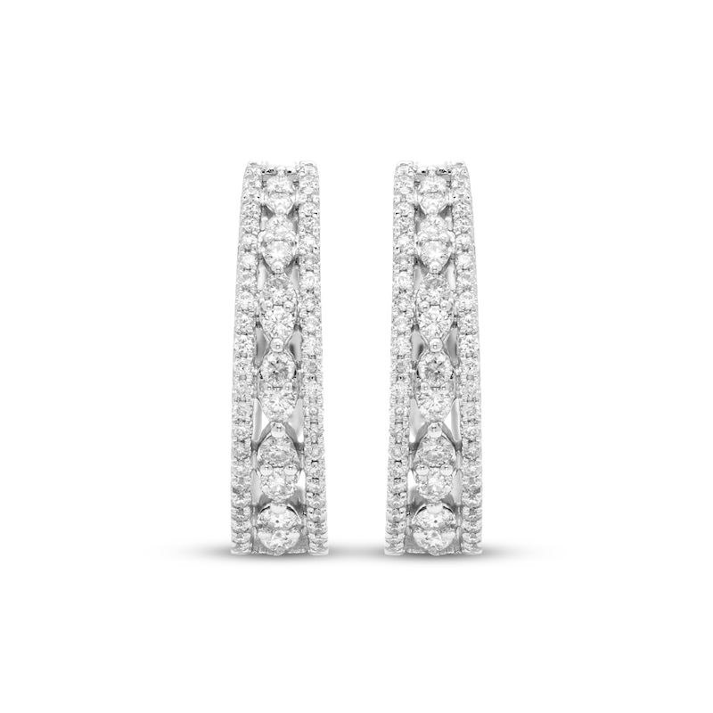 Multi-Diamond Tapered Huggie Hoop Earrings 1/2 ct tw White Gold Plated