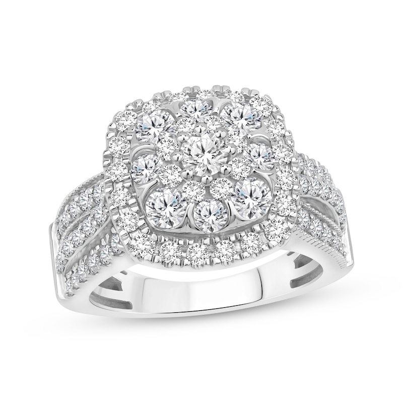Multi-Diamond Center Cushion-Frame Engagement Ring 2 ct tw White Gold Plated