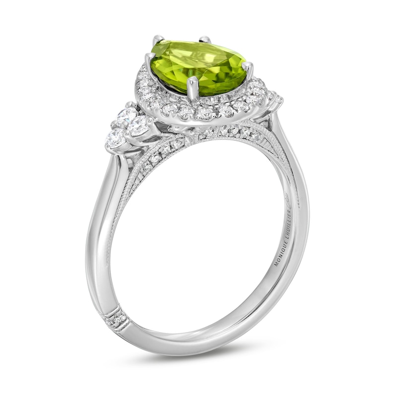 Monique Lhuillier Bliss Pear-Shaped Peridot & Diamond Frame Engagement Ring 1/2 ct tw White Gold Plated
