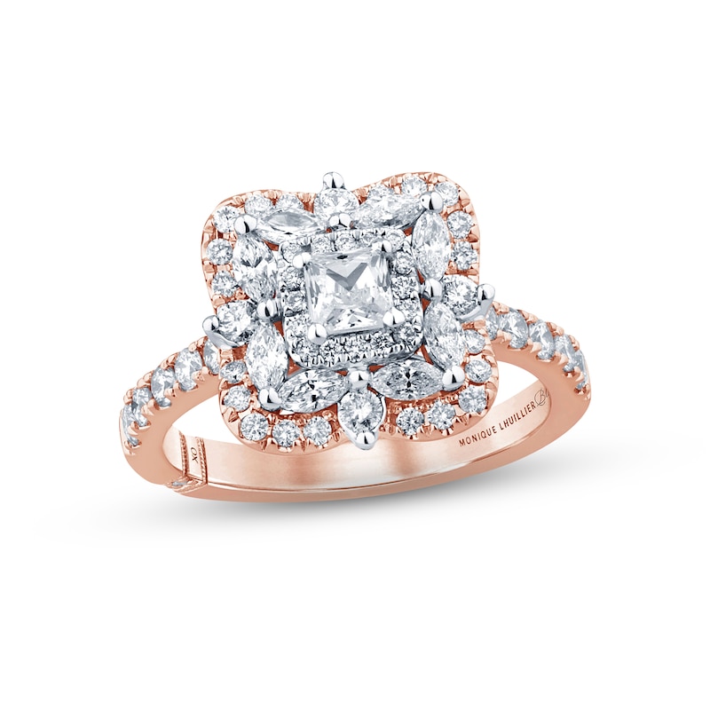 Monique Lhuillier Bliss Diamond Engagement Ring 1-3/8 ct tw Princess, Marquise & Round-cut Two-Tone Gold Plated