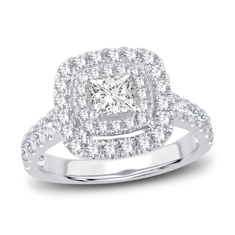 Multi-Diamond Engagement Ring 1-1/2 ct tw Princess & Round-Cut White Gold Plated