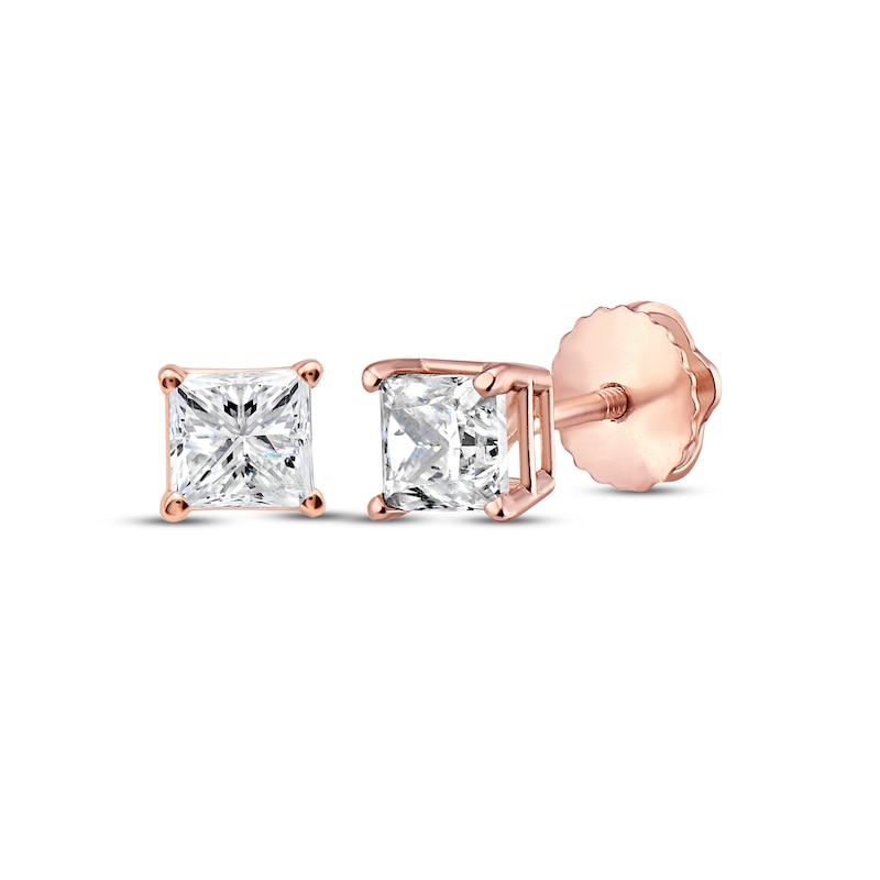 Diamond Solitaire Stud Earrings 7/8 ct tw Princess-cut Rose Gold Plated