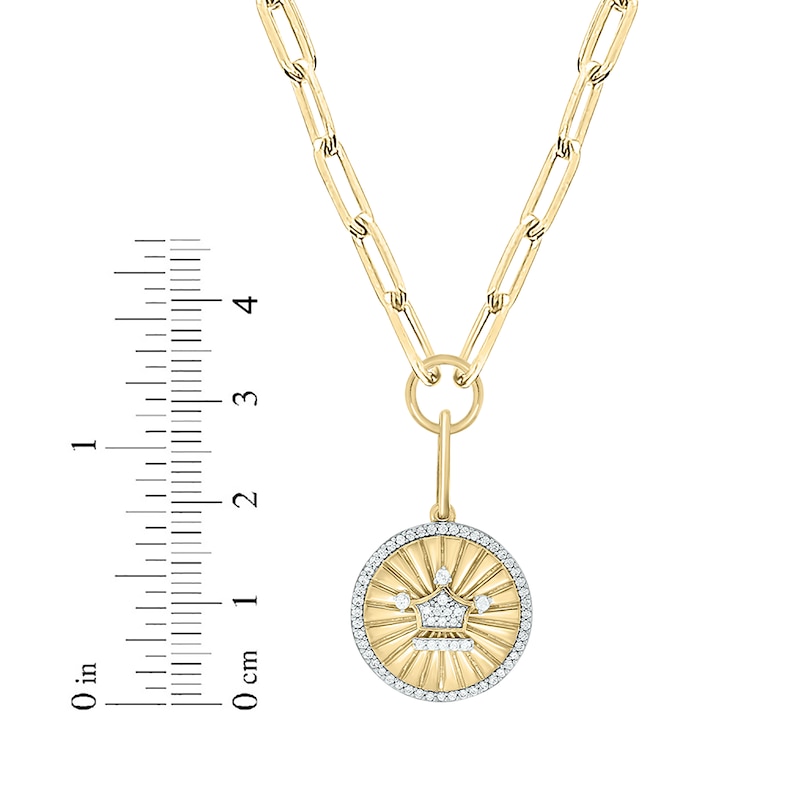 Round-Cut Diamond Crown Disc Paperclip Chain Y-Drop Necklace 1/3 ct tw Yellow Gold Plated 18”