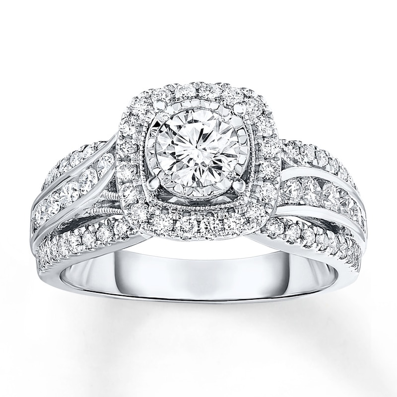 Engagement Ring 1-1/3 ct tw Diamonds White Gold Plated