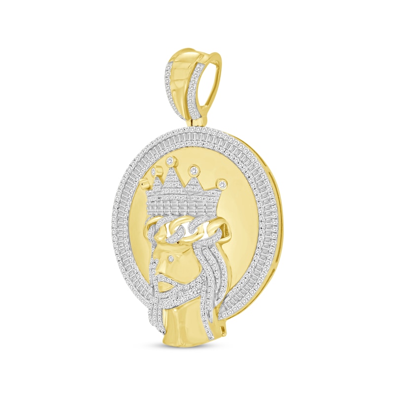 Men's Baguette & Round-Cut Diamond Jesus Medallion Charm 1-1/4 ct tw Yellow Gold Plated