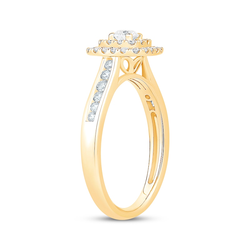 Round-Cut Diamond Double-Halo Engagement Ring 5/8 ct tw Yellow Gold Plated