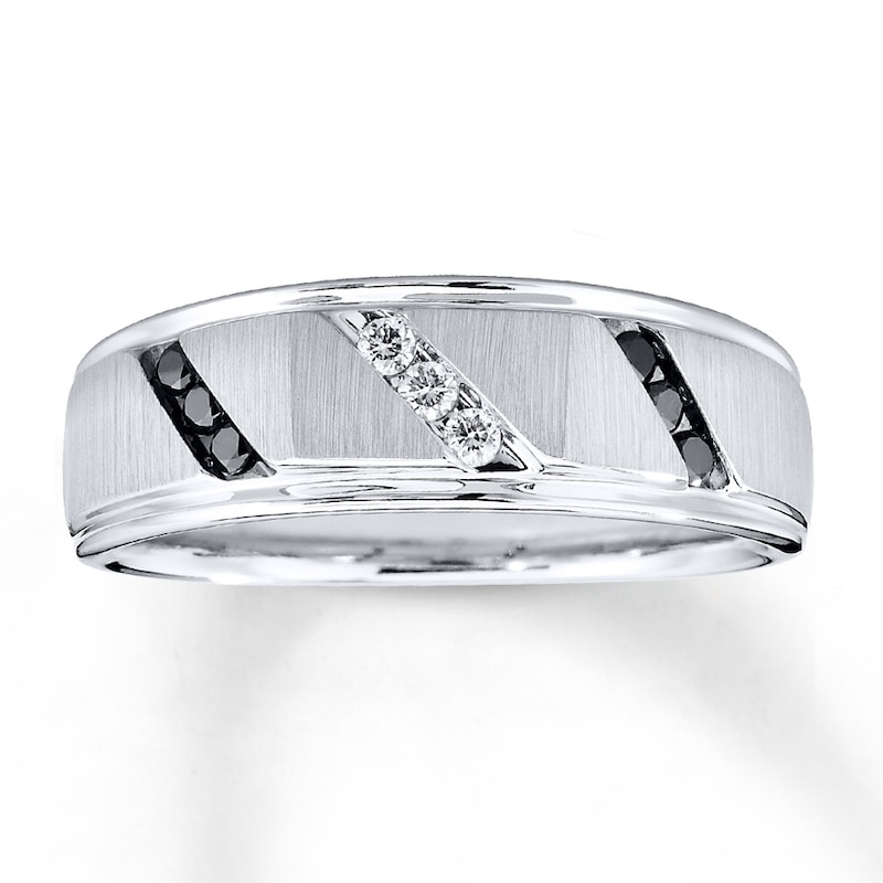 Men's Black & White Diamond Wedding Band 1/5 ct tw Round-cut White Gold Plated