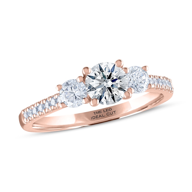 THE LEO Ideal Cut Diamond Three-Stone Engagement Ring 1 ct tw Rose Gold Plated