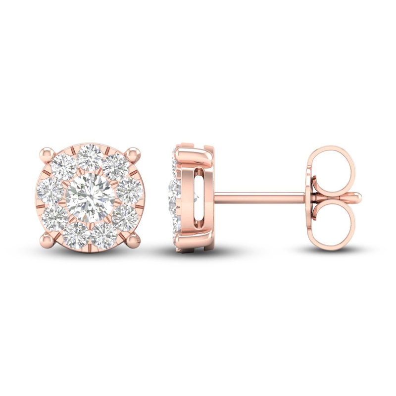 Diamond Halo Stud Earrings 1 ct tw Round-Cut Rose Gold Plated