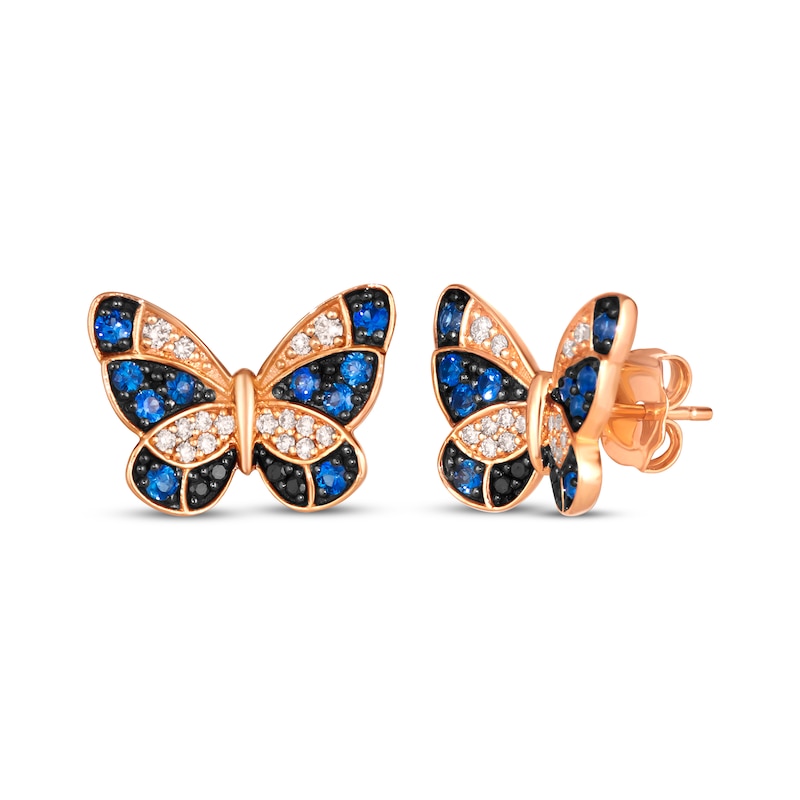Le Vian Sapphire Butterfly Earrings 1/4 ct tw Diamonds Strawberry Gold Plated