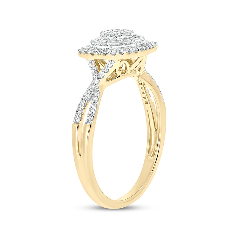 Baguette & Round-Cut Multi-Diamond Center Cushion-Shaped Engagement Ring 1/2 ct tw Yellow Gold Plated