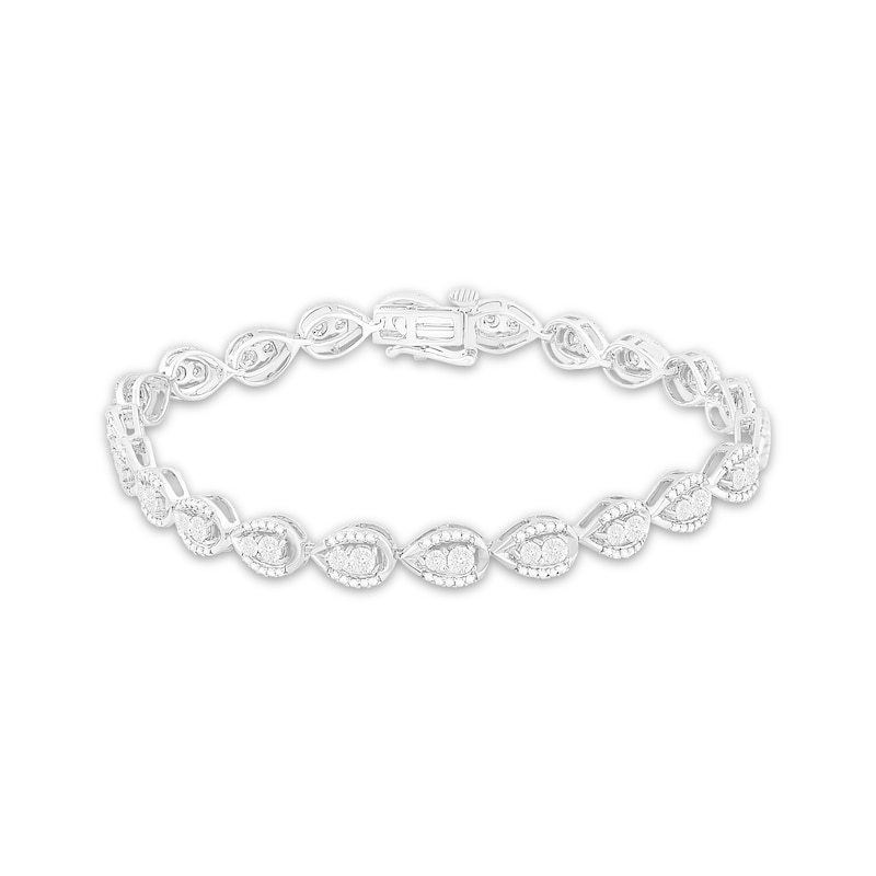 Diamond Teardrop Link Bracelet 1/4 ct tw White Gold Plated 7.25”