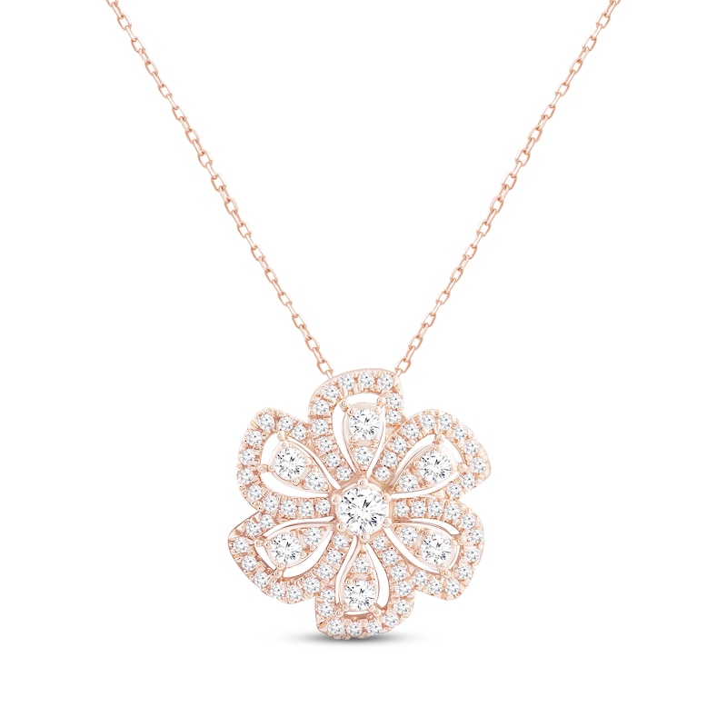 Diamond Flower Necklace 1/2 ct tw Round-cut Rose Gold Plated 18"