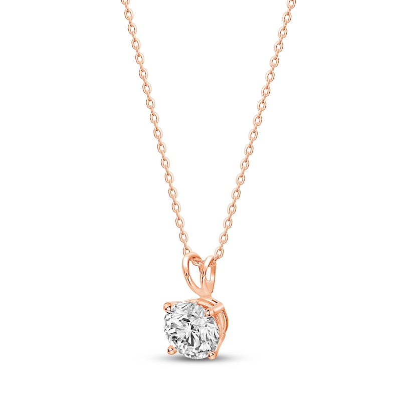 Solitaire Diamond Necklace 1 ct tw Round-cut Rose Gold Plated 18"
