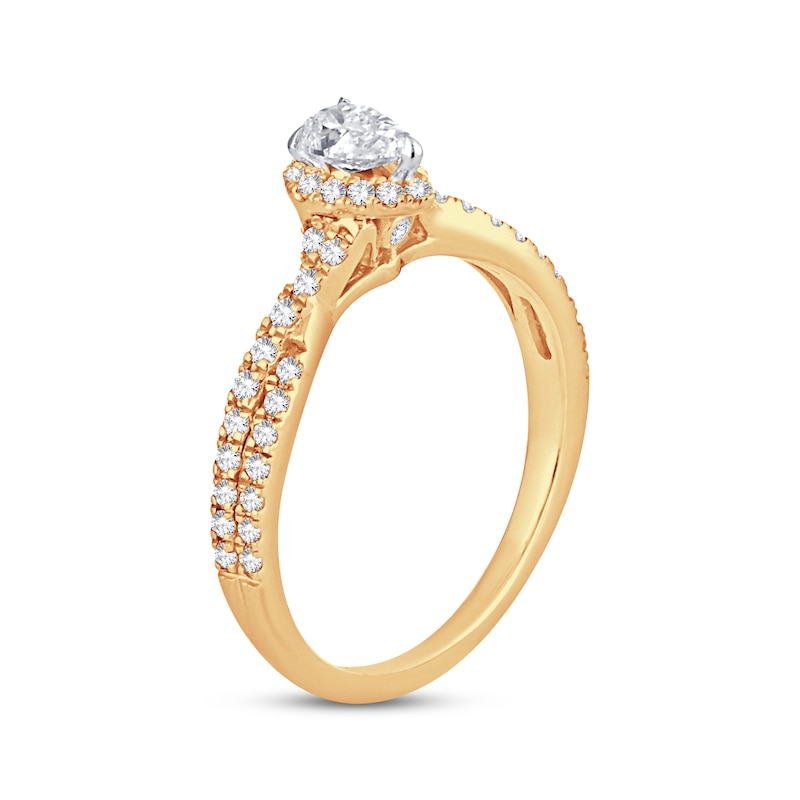 Diamond Engagement Ring 3/4 ct tw Pear & Round Yellow Gold Plated