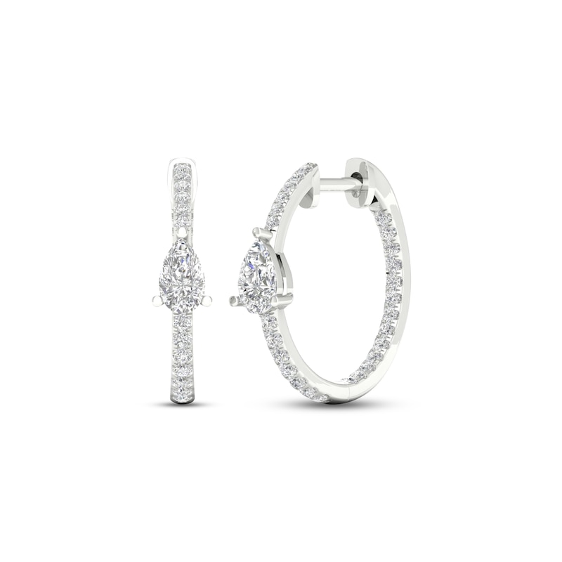 Diamond Huggie Hoop Earrings 1 ct tw Pear & Round-cut White Gold Plated