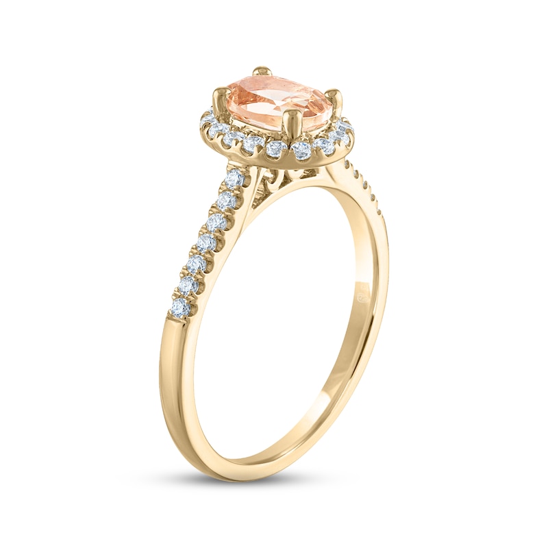 Morganite & Diamond Oval Halo Engagement Ring 1/4 ct tw Round-cut Yellow Gold Plated