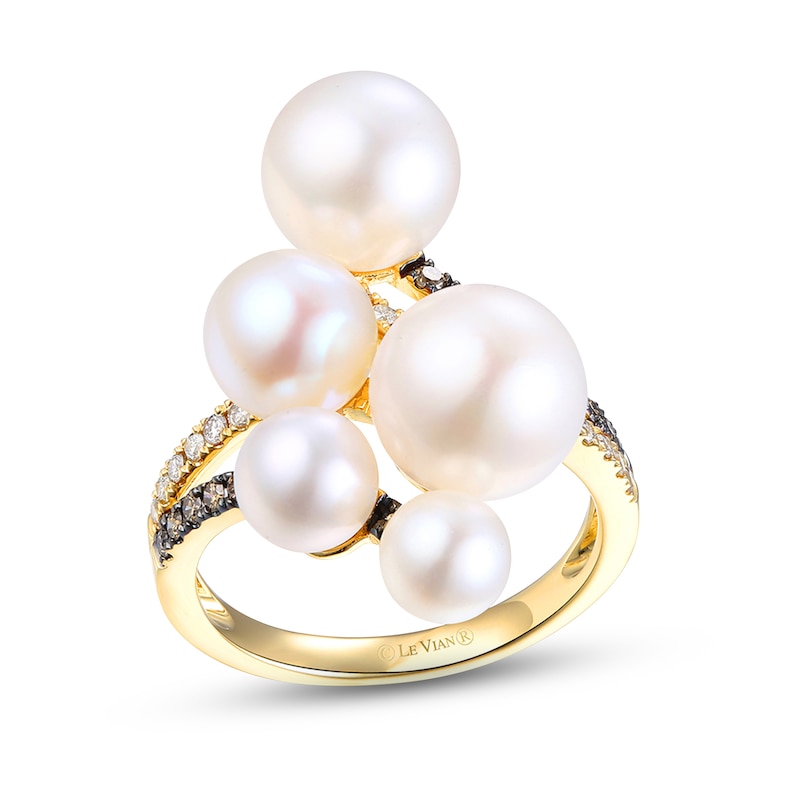 Le Vian Cultured Pearl Ring 1/3 ct tw Diamonds Honey Gold Plated