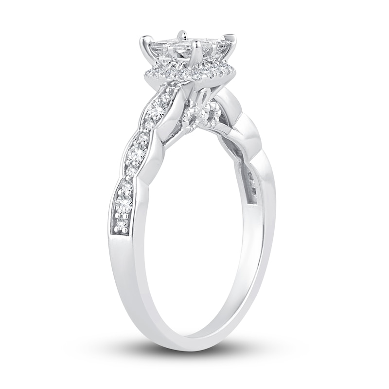 Multi-Diamond Engagement Ring 5/8 ct tw Princess & Round White Gold Plated