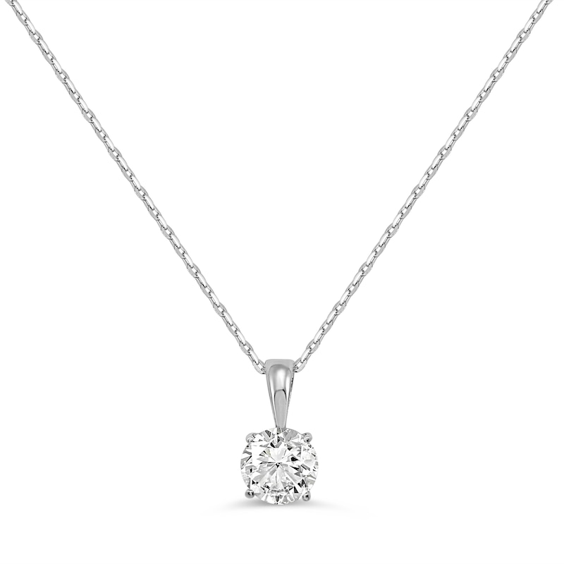 Solitaire Diamond Necklace 1 ct tw Round-cut White Gold Plated 18"