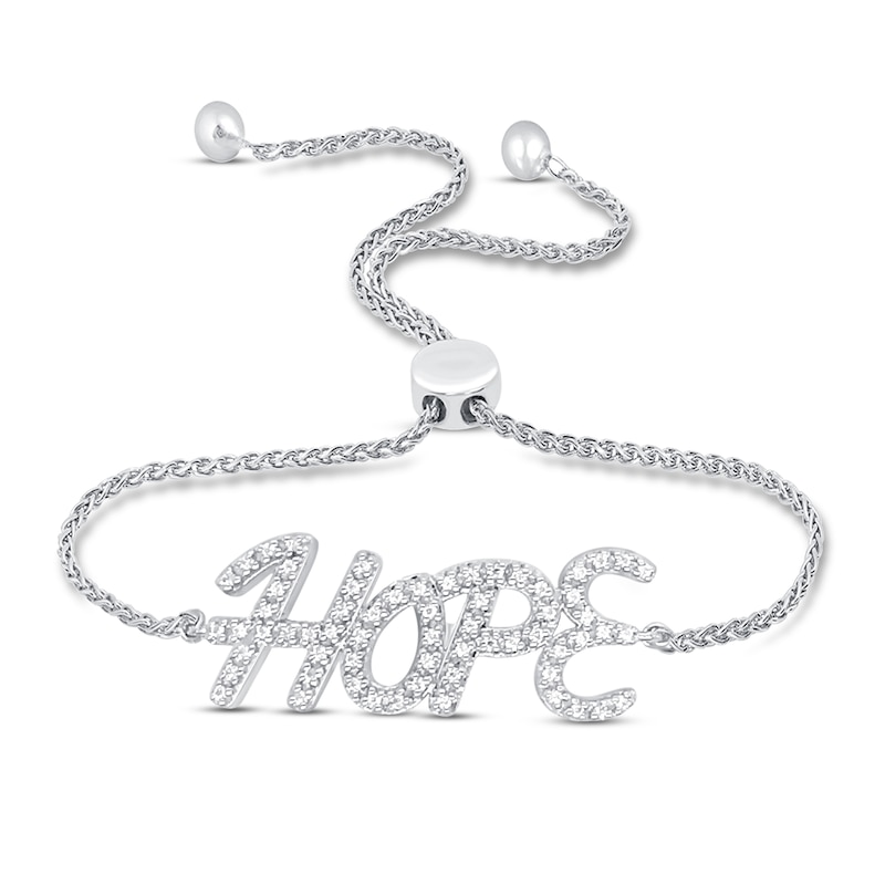 Diamond Hope Bolo Bracelet 1/5 ct tw White Gold Plated 9.5"