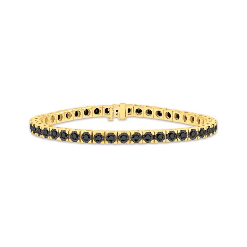 Men's Black Diamond Square Link Tennis Bracelet 3 ct tw Yellow Gold Plated 8.5"