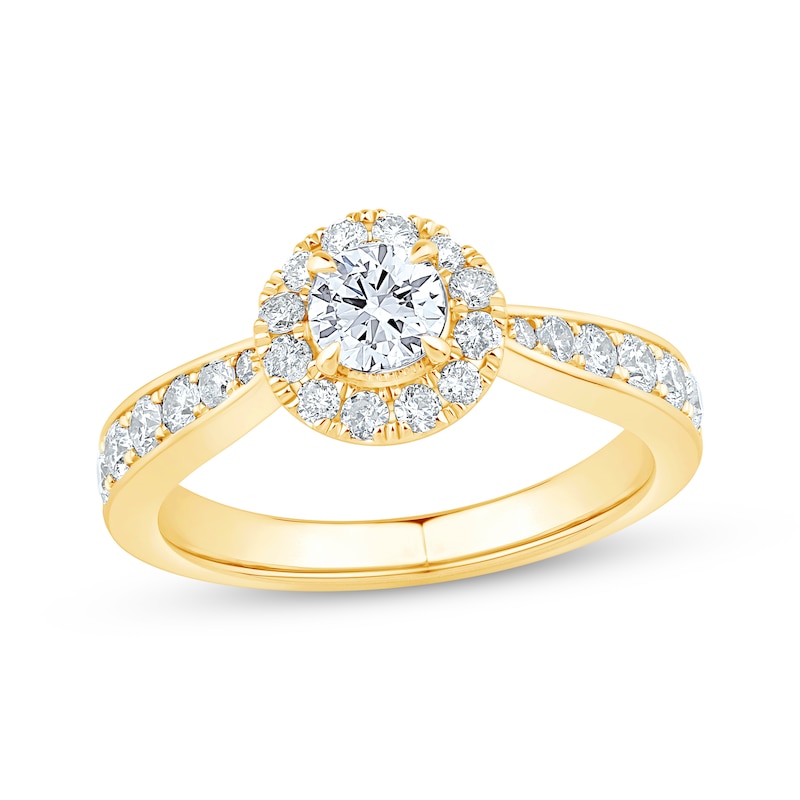 Round-Cut Diamond Halo Engagement Ring 1 ct tw Yellow Gold Plated
