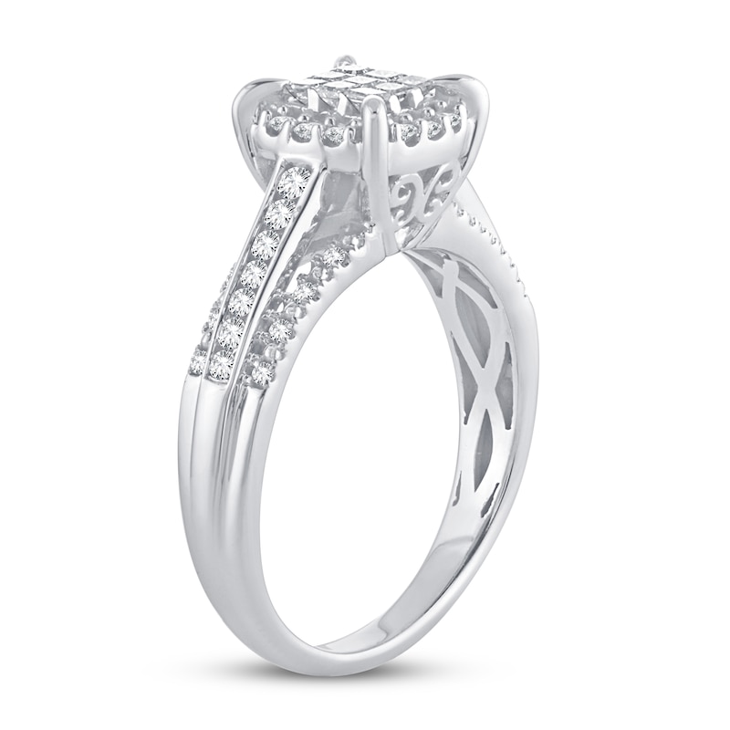 Multi-Stone Diamond Engagement Ring 1/2 ct tw Princess & Round White Gold Plated