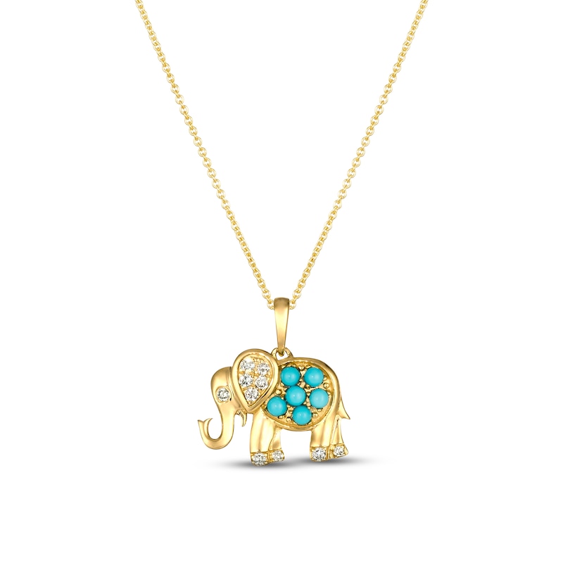 Le Vian Turquoise Elephant Necklace 1/10 ct tw Diamonds Honey Gold Plated 18"