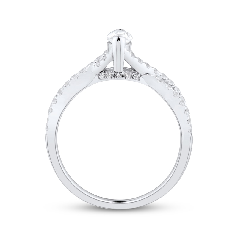 Marquise & Round-Cut Diamond Engagement Ring 3/4 ct tw White Gold Plated