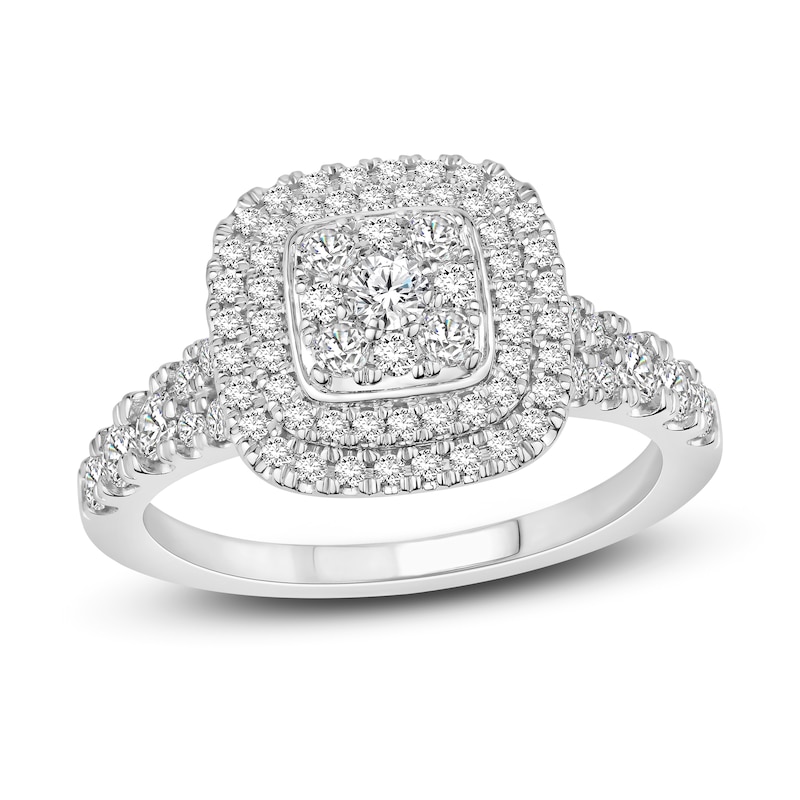 Multi-Diamond Engagement Ring 7/8 ct tw Round-cut White Gold Plated