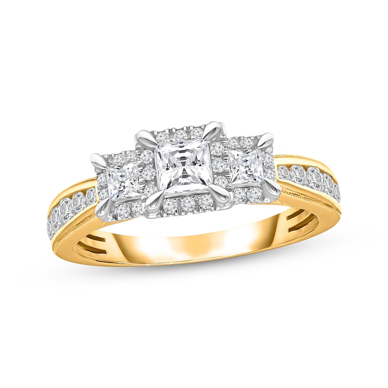 Three-Stone Diamond Engagement Ring 1 ct tw Princess & Round-cut Yellow Gold Plated